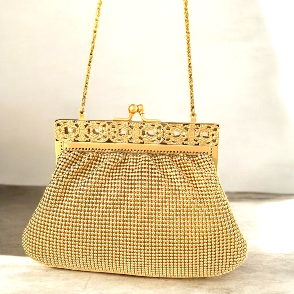 🆕 Whiting & Davis Vintage Gold Mesh Shoulder Bag Crossbody